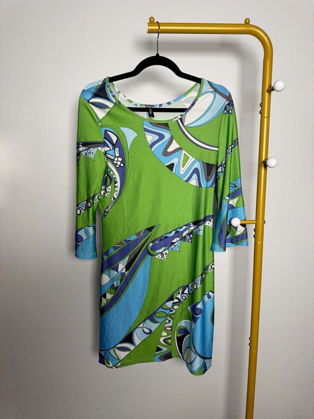 White Mark Couture Collection Green Blue Geometric Print Dress Size L